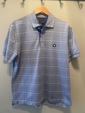 Brooks Brothers Light Blue Windowpane Plaid Polo Size Medium